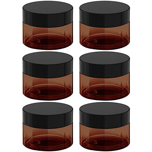 4 oz Amber Plastic Cosmetic Jars with Lids (6 Pack)