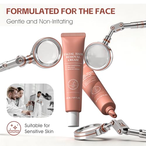 Facial Hair Removal Cream for Women, 2-in-1 Gentle Face Hair Removal Cream with Soothing Cream, Depilatory Creams for Sensitive Skin, Face Chin Upper Lip Hair Remover for Smooth Soft Skin, 2.03 Fl Oz
