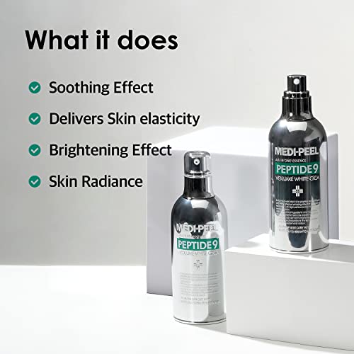 MEDI-PEEL Peptide 9 Volume White Cica Essence 3.38 fl.oz. / 100ml | White Cica Bubble and Peptides Brightening Skin | Korean Skincare, For All Skin Types
