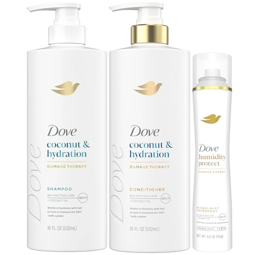 Dove Shampoo & Conditioner Set, Coconut & Hydration Flexible Hold Hairspray, Compressed Micro Mist ? Deep Moisture for Revitalizing Dry, Damaged Hair & Styling (3 Piece Set)