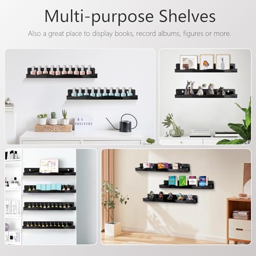 6 Pack Wall Mounted Acrylic Nail Polish Organizer Rack 15 Inch Black Nail Polish Shelf with Removable Ends Multi-Purpose Shelf for Essential Oils Cosmetics Storage Display for Salon Bathroom