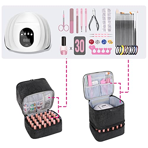 Nail Polish Storage Organizer Bag - Holds 30 Bottles, Black