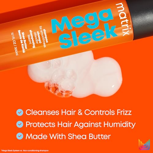 Matrix Mega Sleek Shampoo, Conditioner, & Miracle Creator Set - Controls Frizz Leaving Hair Smooth & Shiny, Nourishes With Shea Butter, For Dry, Damaged Hair, Salon Routine
