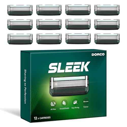 DORCO SLEEK - Six Blade Razor System with Multi-Flex technology Refill Set, Precision Shaving Razor Replacement Cartridge (12 pack)