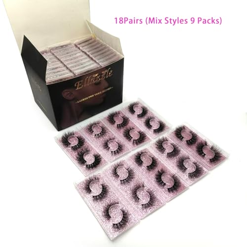 Ellazzle 18 Pairs Wispy 3D Faux Mink Eyelashes - 9 Pack
