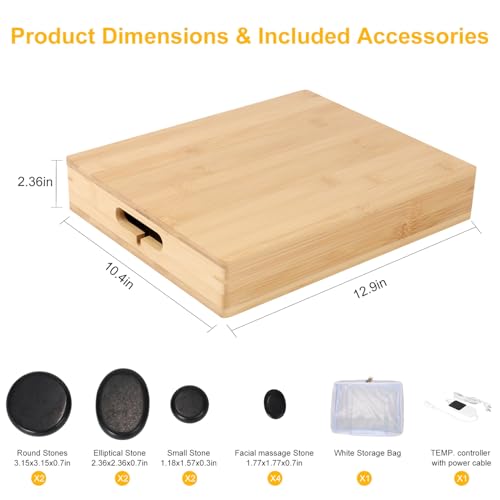 Hot Stone Massage Set with 10 Basalt Stones & Bamboo Warmer