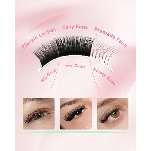 NAGARAKU Easy Fan Eyelash Extensions Volume Lashes 5 Trays in 1 Pack Easy Fanning Pesta?as Lash Extension Rapid Blooming Soft Clusters for Beginners Beauty Salon (0.07 D Curl 8-15mm Mix)