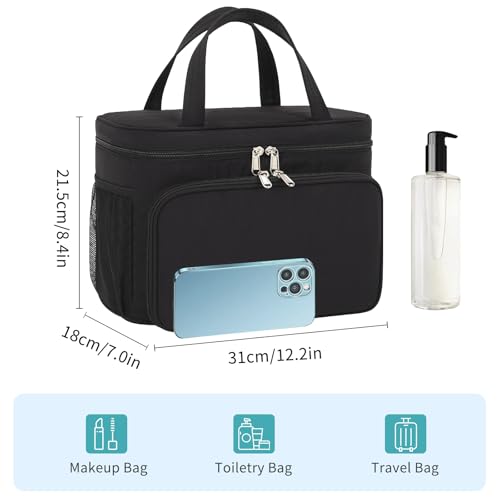 Travel Toiletry Bag, Portable Makeup Bag for Women Girls, Water-resistant Makeup Cosmetic Bag Travel Bag for Full-Size Toiletries, Accessories, Black
