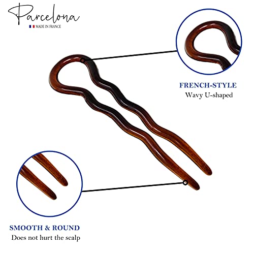 Parcelona 3-Pack French Tortoise Shell Wavy Bobby Pins - Brown, 3.5 inch
