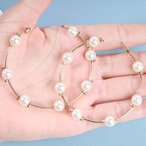 Boho Pearl Hoop Earrings for Women - Open Circle Design