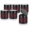 16 oz Amber PET Plastic Refillable Jar with Black Flip Top (6 Pack)