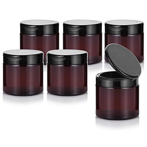 16 oz Amber PET Plastic Refillable Jar with Black Flip Top (6 Pack)