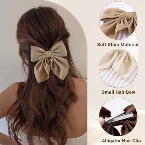 8 Pcs Hair Bows for Women Short Tail Bow Hair Clips Small Alligator Barrettes Cute Accessories for Girls(Black/Khaki)