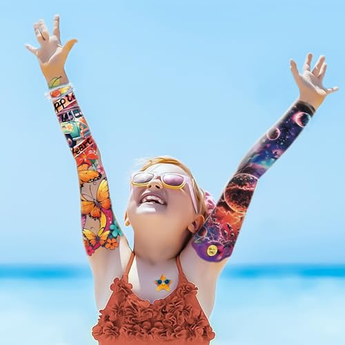 Kids Full Arm Temporary Tattoos Pack - Rocket, Dinosaur, Astronaut & More - Style: Kids Full Arm