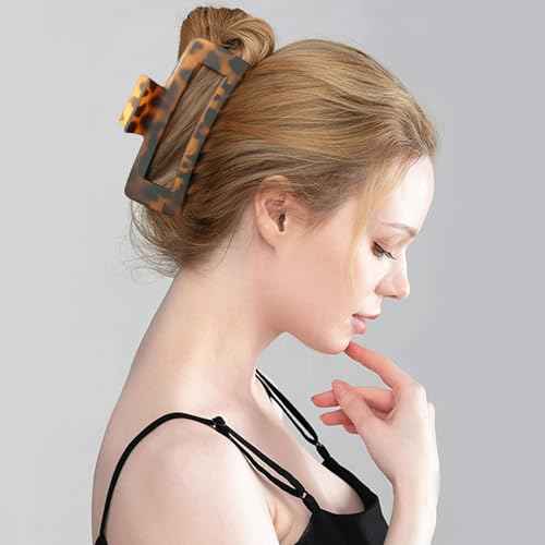 Extra Large Hair Claw Clips for Women, 5 Inch Hair Clips for Thick and Long Hair, 90's Non-slip Square Jaw Clips for Curly Hair, Strong Hold Bright Hair Clamps (Black, Tortoise)