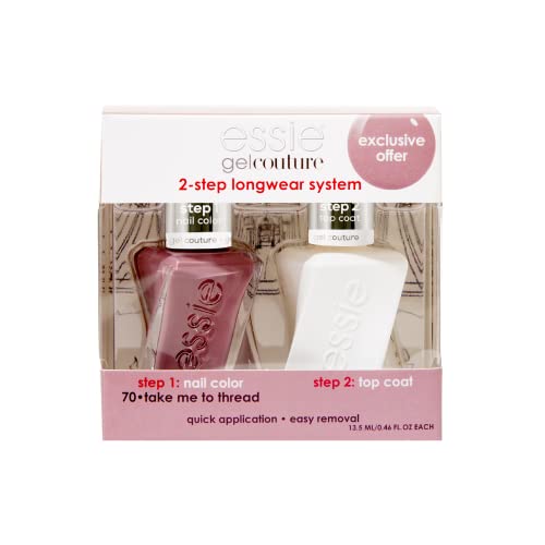 essie Gel Couture Nail Polish Kit, Mauve Nail Polish + Top Coat, Take Me To Thread, 0.46 oz each