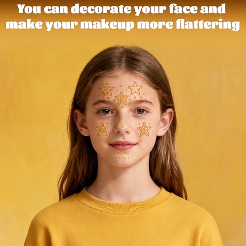 Totelux 6 Sheets Star Face Gems Gold Star Rhinestones Face Jewels Stickers Crystal Body Eye Temporary Tattoo for Women Makeup Eid Mubarak New Year Birthday Party Costume Cosplay Accessories