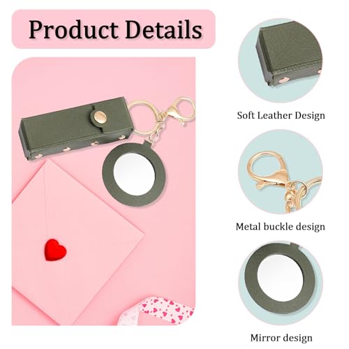 Leather Lipstick Holder Keychain with Mirror – 2 Pack