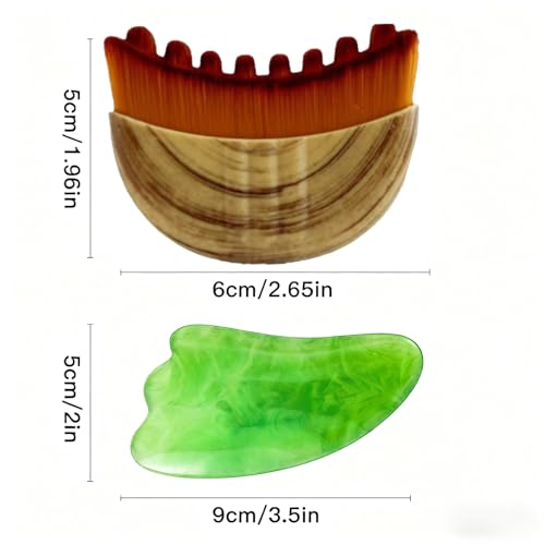2PCS Lymphatic Contour Face Brush with Gua Sha Tool, Dry Brushing Lymphatic Drainage Massager for Face Chin & Jawline Sculpting (2PCS Contour Brush with 1PCS Guasha Tool)