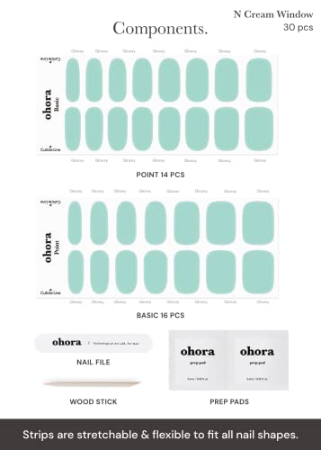 ohora Semi-Cured Gel Nail Strips - Green Solid, 30 Wraps Set