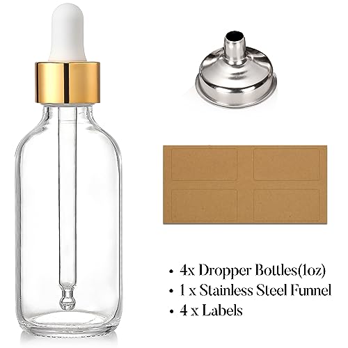 AOZITA 4-Pack 1oz Glass Dropper Bottles with Golden Caps