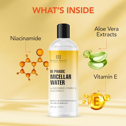 Botanic Hearth Bi|Phasic Micellar Water 16 Fl Oz | Gently Cleanses, Makeup Remover With Dual|Phase Formula, Suitable For All Skin Types
