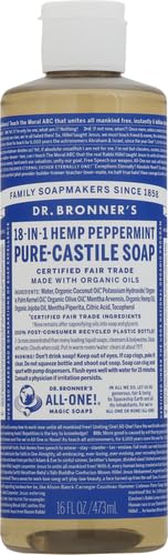 Dr. Bronner's - Pure-Castile Liquid Soap (Peppermint, 16 ounce) - Made with Organic Oils, 18-in-1 Uses: Face, Body, Hair, Laundry, Pets and Dishes, Concentrated, Vegan, Non-GMO