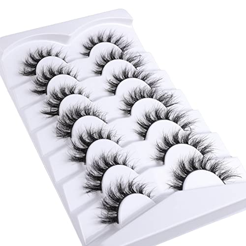 Mebver Cat Eye Lashes - Faux Mink False Eyelashes, 7 Pairs