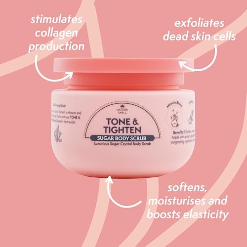 Nature Spell Tone & Tighten Sugar Body Scrub, Smooth and Radiant Exfoliating Body Scrub with Hyaluronic Acid, Ginseng Extract and Plant Collagen, For All Skin Types, 10.5 fl oz