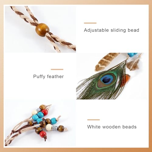 DOCILA Feather Headband Wrist Bands Set Women Boho 60s 70s Outfits Hippie Hairband Bracelets Indian Pocahontas Costume Hair Accessories