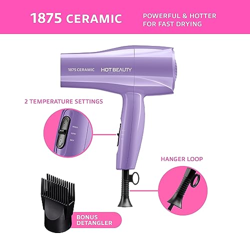 Hot Beauty 1875 Ceramic Hair Dryer with Comb Attachment