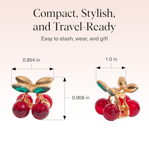 Kitsch Cherry Rhinestone Mini Claw Clips for Women - 2 Pack Strong Hold