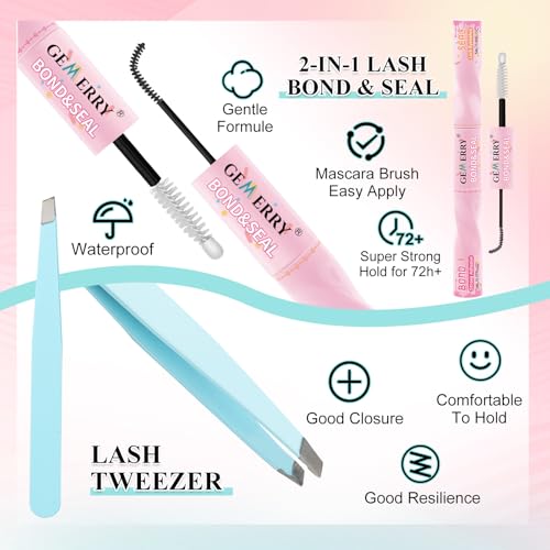 GEMERRY Lash Clusters Kit 565Pcs Eyelash Extensions Kit Individual Lashes D Curl Fluffy Wispy False Eyelashes with Lash Bond and Seal and Tweezers(30D+40D+50D+60D+80D+100D, 8-16mm)