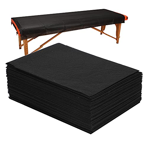 Disposable Massage Table Sheets 20-Pack - Non-Woven Spa Bed Cover, 31" x 70" Black