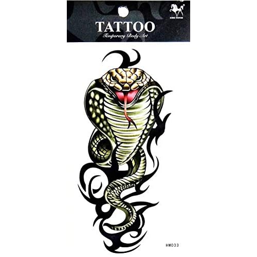 PARITA Tattoos Green Fanged Cobra Snake Serpent Cartoon Tattoo Sexy Body Arm Chest Shoulder Art Waterproof Removable for Women Men Teens Kids (1 Sheet.) (11)