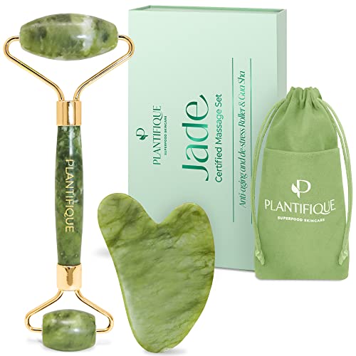 Jade Roller & Gua Sha Facial Tool Set for Face Sculpting