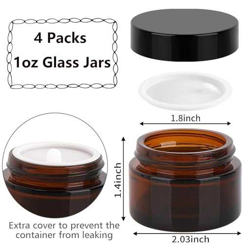 Accmor 1 oz Amber Glass Jars with Lids, 4-Pack