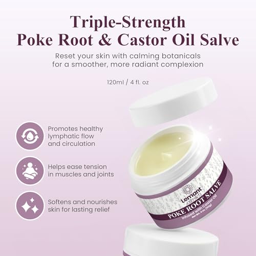Lemant Organic Poke Root and Castor Oil Salve (4 oz) - Herbal Poke Root Salve infused with Castor Oil, Calendula, Plantain, Red Clover, Boswellia, Shea Butter, and Lavender
