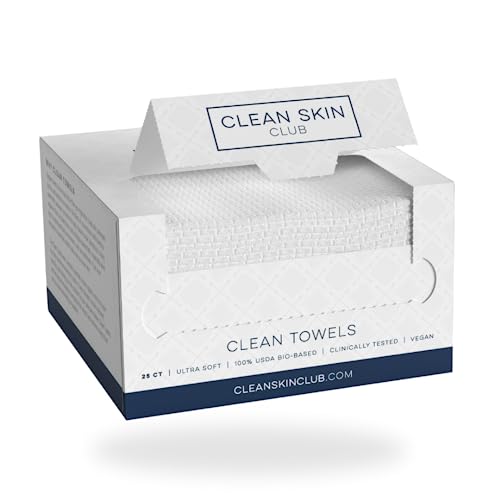 Clean Skin Club Clean Towels™, 100% USDA Biobased Dermatologist Approved Face Towel, Disposable Clinically Tested Face Towelette, Facial Washcloth, Ultra Soft Makeup Remover Dry Wipes, 1 pack, 25 ct