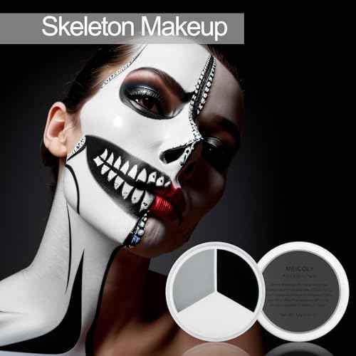 MEICOLY Black White Light Grey Face Body Paint Palette,Halloween Zombie Skeleton Makeup Face Paint,Clown Black White Makeup for Adults and Kids,Professional Body Paint Face Painting for SFX Cosplay