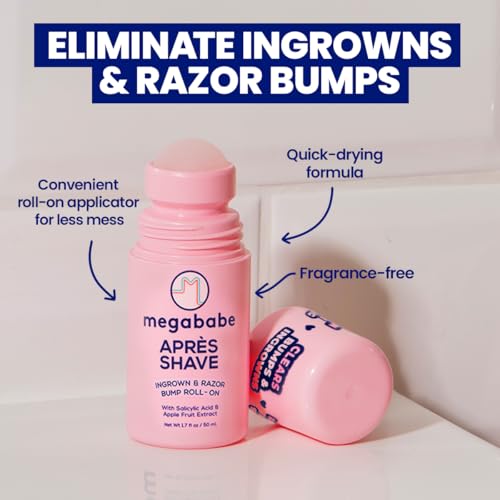 Megababe Mini Apr?s Shave (1.7 fl oz) | Travel size post-Shave & Waxing | Ingrown Hair & Razor Bump Roll-On Treatment for Women | Bikini, Armpits & Legs