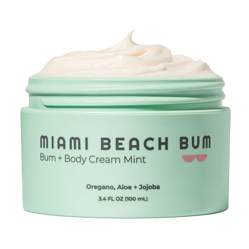 Miami Beach Bum, Bum + Body Cream Mint 3.4 Fl. oz. each (2PK), Daily Moisturizer For Total Skin Health, Body Acne Treatment, Razor Bumps, Keratosis Pilaris, Ingrown Hairs, Sunburns, Blemishes & More