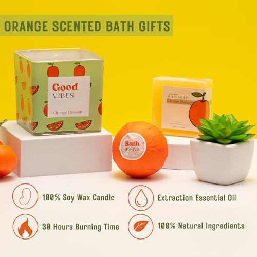 The Love Crate Co. Self Care Package for Women. Thinking of You Self Care Kit. Orange Fruit Themed Birthday Box for Woman, Get Well Soon Gift Basket for Women After Surgery, Spa Gifts for Women