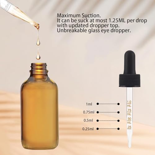 2oz Amber Glass Dropper Bottles with Scale - 20 Pack