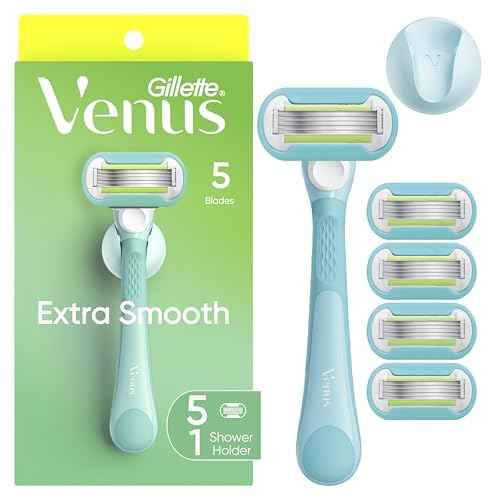 Gillette Venus Extra Smooth Women's Razor with Reusable Handle, 5 Blade Refills and Shower Holder