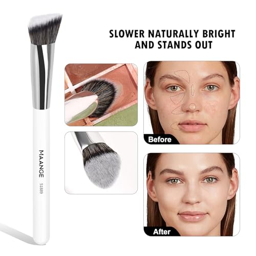 MAANGE Makeup Brush Set 23-In-12 Pcs Essential Foundation Makeup Brushes for Powder Concealers Eye Shadows Blush Make Up Brushes with Travel Makeup Case - Silver