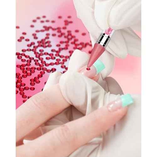 Rolybag Rhinestone Picker Tool, 2PCS Rhinestone Applicator Tool Dotting Wax Pen Dual-Ended with 4PCS Replaceable Wax Tips for DIY Nail Art Tool (Pink)