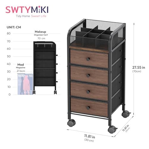 Rolling Makeup Organizer Cart with 4 Drawers & 9 Compartments