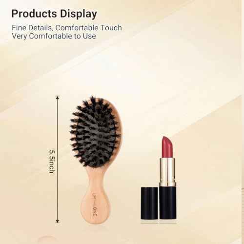 URTHEONE 100% Pure Boar Bristle Hair Brush - Mini Travel Size Wooden Brush for Shine, Frizz Control & Scalp Massage, Natural Pocket Hairbrush for Women Men Kids, Portable for Purse Car Office
