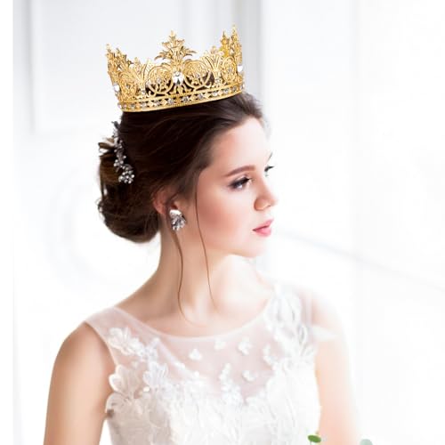 Aprince Gold Crown Queen Crown for Women Crystal Wedding Crowns and Tiaras for Women Rhinestone Princess Bride Crown Hair Accessories for Costume Birthday Party Pageant Prom